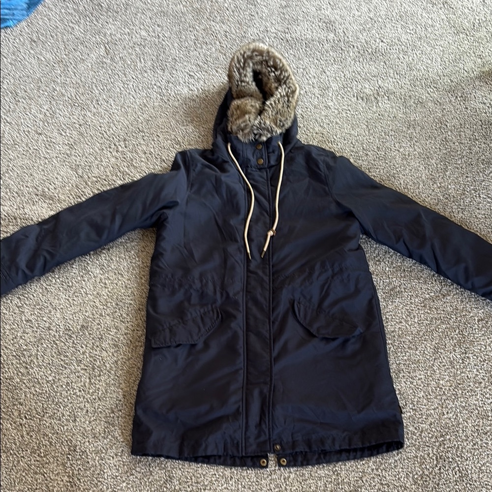 Levi Navy Blue Jacket with Removable Faux Fur Hood & Fleece Lining